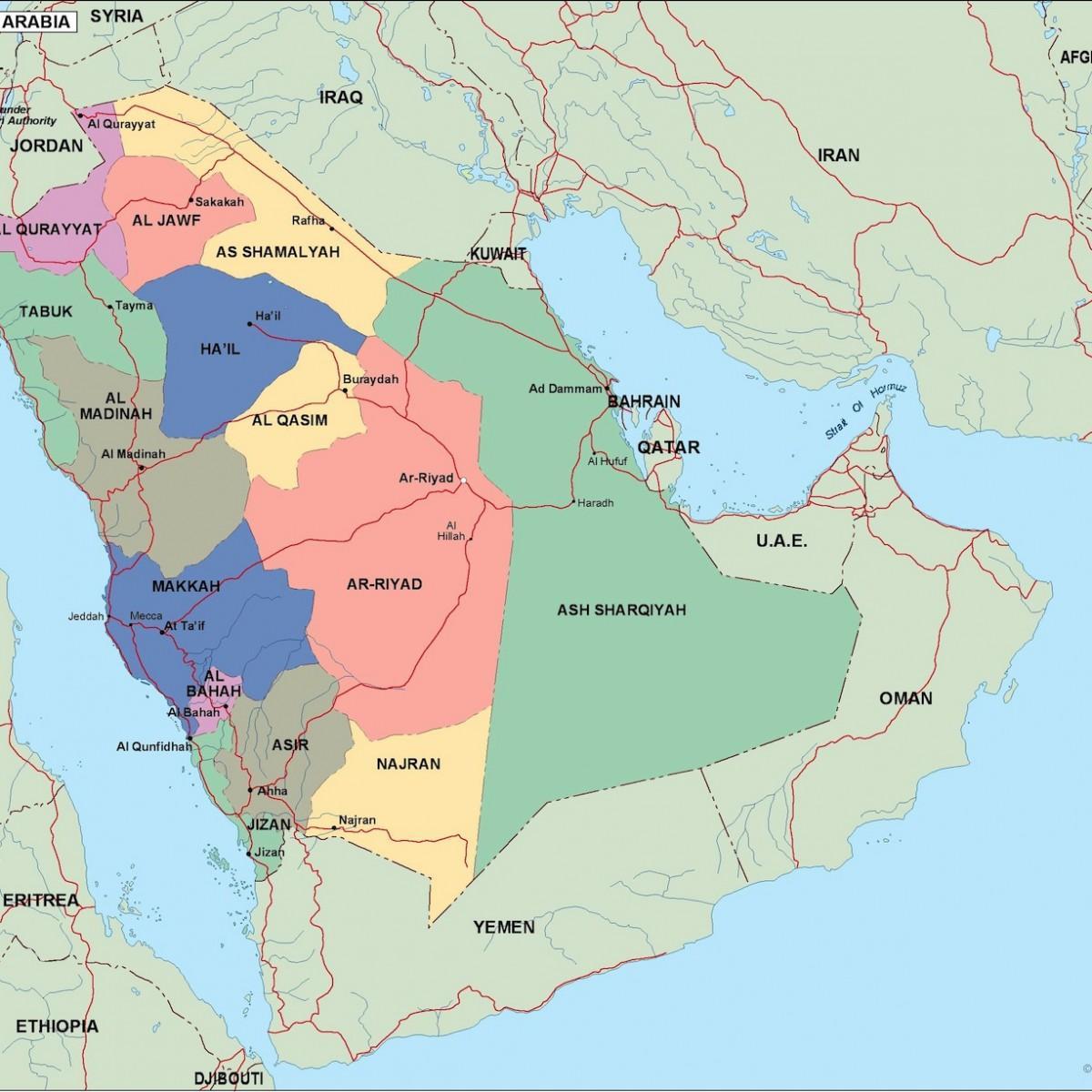 નકશો સાઉદી અરેબિયા શહેરો