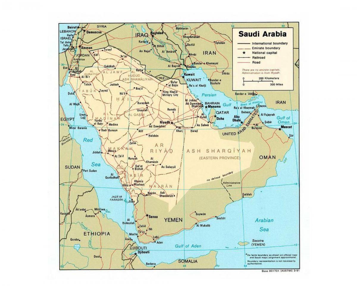 સાઉદી અરેબિયા સાથે નકશો મુખ્ય શહેરો